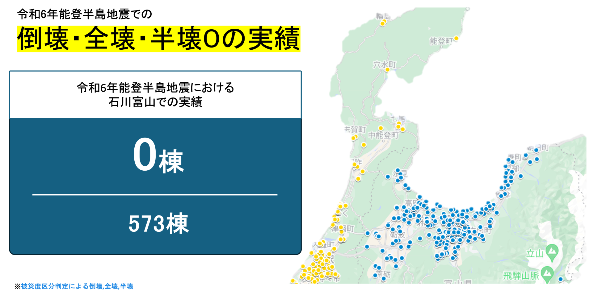 令和6年能登半島地震において「倒壊・全壊・半壊 0棟」達成！