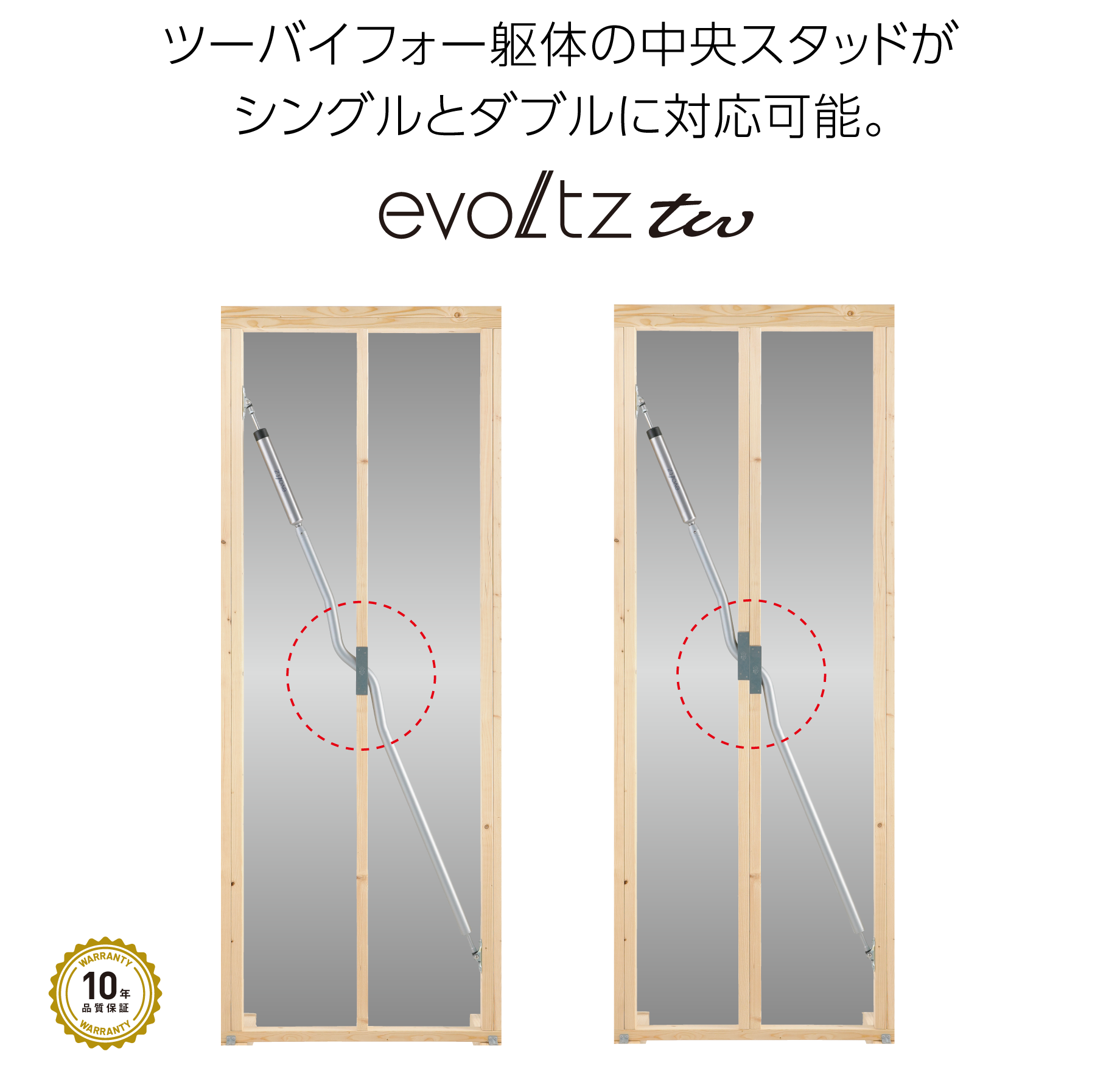 中央スタッドがシングルとダブルに対応可能